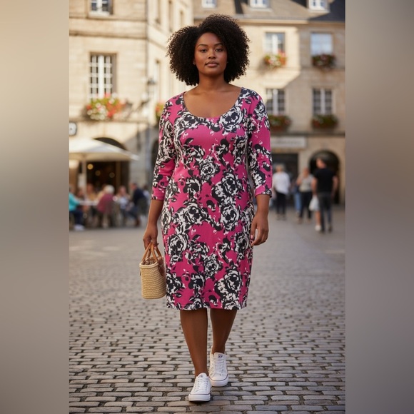 Scoop Neck  ¾-Sleeve Bodycon Mini Dress - Picture 1 of 7